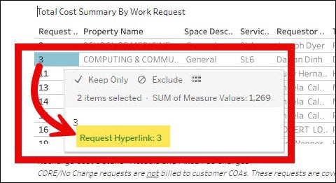 Screenshot of how to access the Request hyperlink