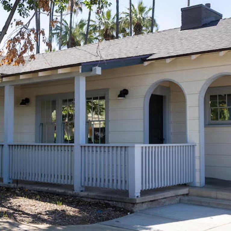 Exterior of a beige cottage