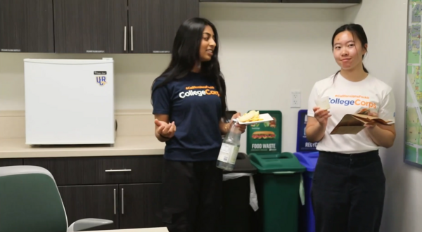 Student fellows sort trash