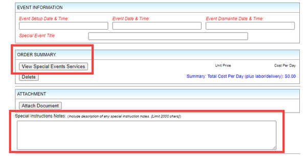 Special Events Service Request Form