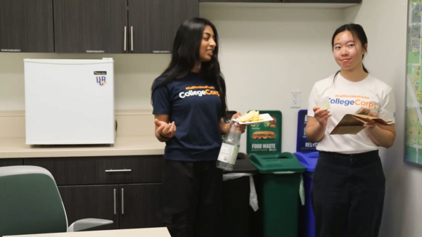 Student fellows sort trash