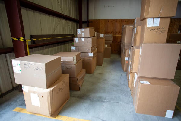 Stacked boxes in a warehouse