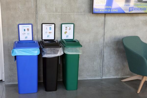 Three bins against a wall