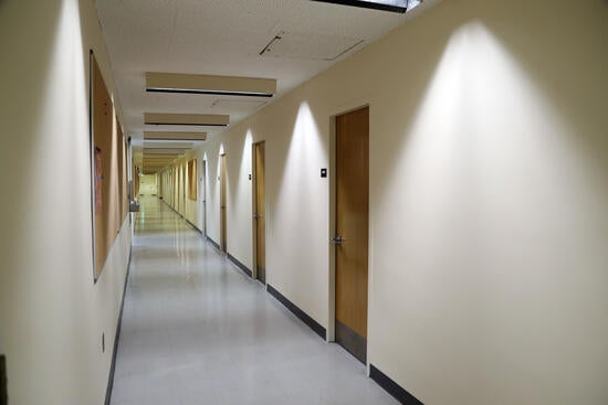 Long hallway with doors