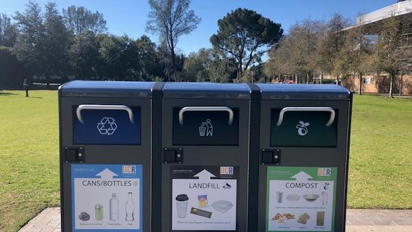 Bigbelly Solar Panel Waste Bins at UCR's Bell Tower